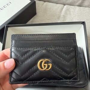 Gucci Black Quilted Leather Card Holder with Gold GG Logo